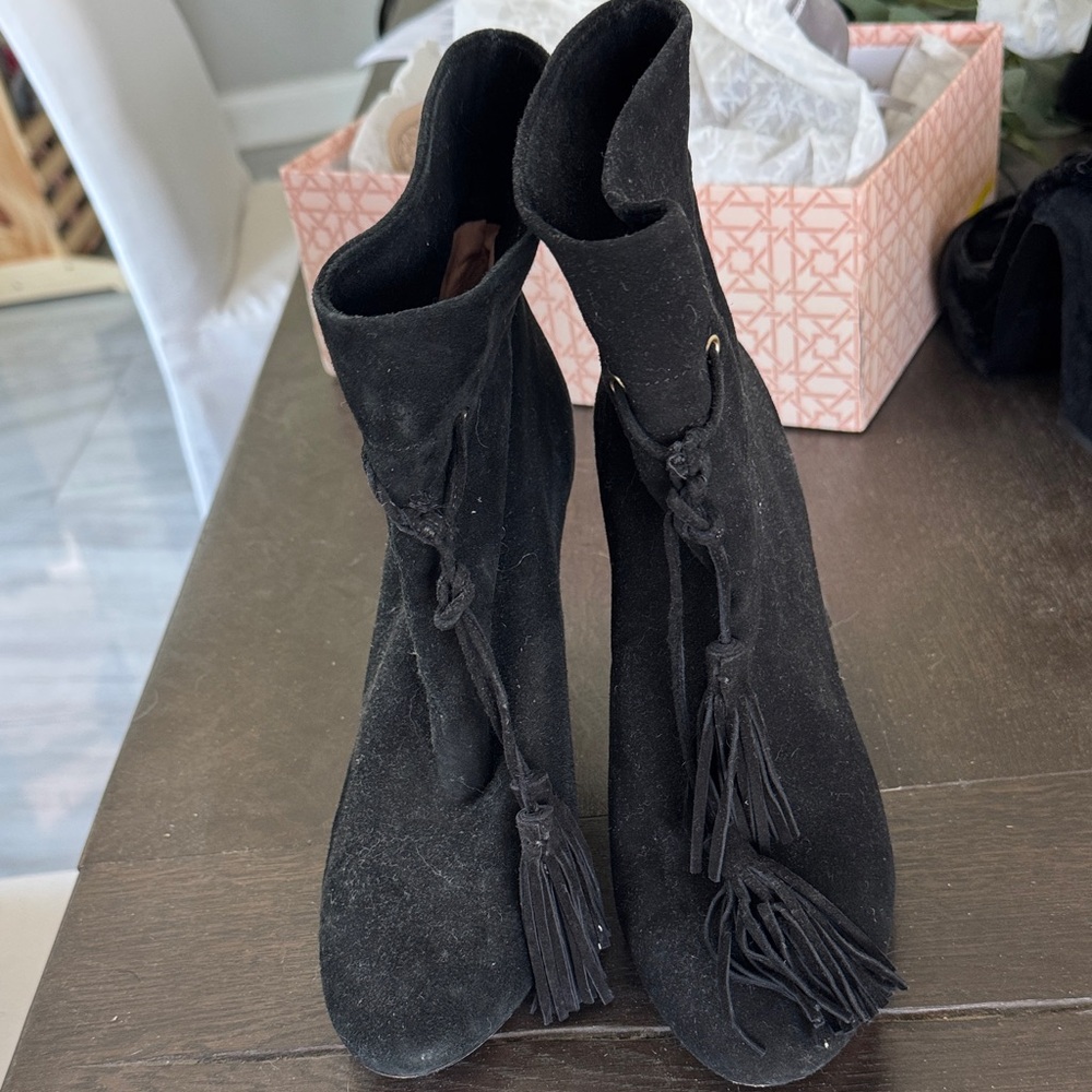 Kate Spade Black Suede Ankle Booties with Tassels